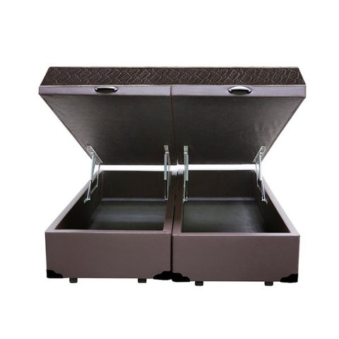Cama Box Baú Queen Colchão Classic Mola Ensacada + Box Bipartido Sintético Marrom Serra Negra 67x158