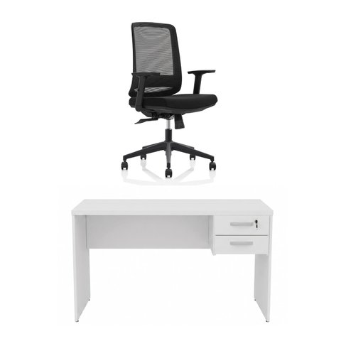 Kit Mesa de Escritório 120x60cm com Gaveta + Cadeira Netflex