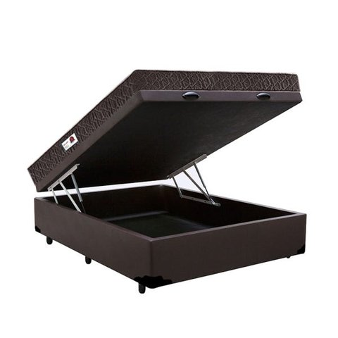Cama Box Baú Casal Colchão Top Line Mola Bonnel + Box Sintético Marrom Serra Negra 63x138x188