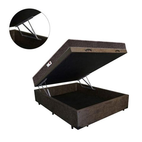 Cama Box Baú Casal Colchão Top Line Mola Bonnel + Box Baú Suede Marrom Serra Negra 62x138x188