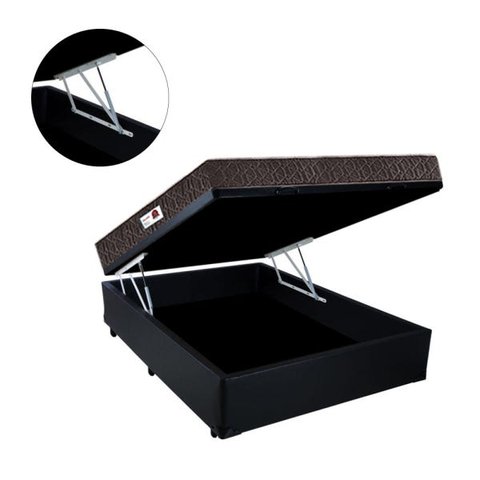 Cama Box Baú Casal Colchão Top Line Mola Bonnel + Box Baú Sintético Preto Serra Negra 62x138x188