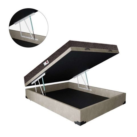 Cama Box Baú Casal Colchão Molas Ensacadas + Box Suede Bege Serra Negra 68x138x188