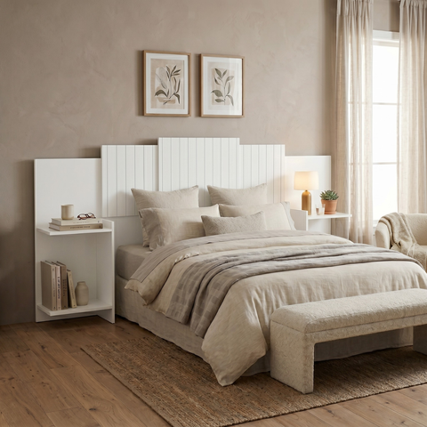 Cabeceira Torino Casal Queen 100% MDF Ajustável 2 Mesas de Cabeceiras Integrados - Branco