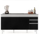 Ver mais imagens de Balcão Gabinete com Pia Inox 160cm Arkansas Branco/Preto - Lumil Lumil Móveis