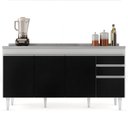 Ver mais imagens de Balcão Gabinete com Pia Inox 160cm Arkansas Branco/Preto - Lumil Lumil Móveis