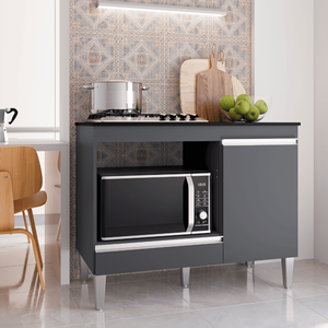 Balcão Armário de Cozinha Multiuso para Cooktop com Tampo 4 ou 5 Bocas Carla Cinza Fosco- Mabe Magaz
