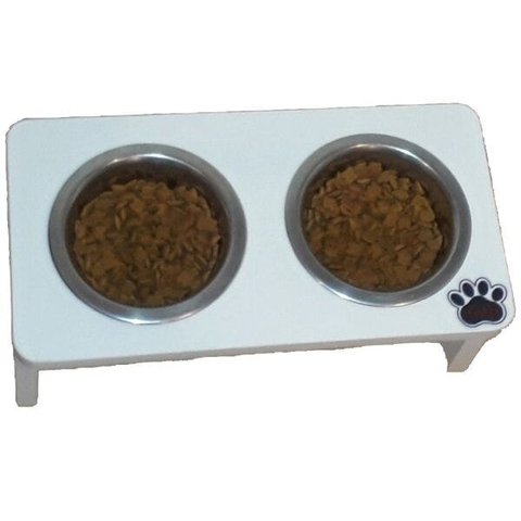 Comedouro Cat para Gatos, Tigelas em Inox e MDF 15mm Branco
