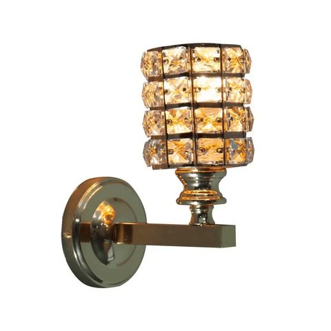 Arandela Metal Dourado e Cristal Redonda 1e27 17,5cm