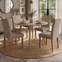 Ver imagem 2 de Mesa de Jantar Redonda Dani Mdf com 4 Cadeiras Estofadas Linho Off White Bege Molci