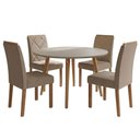 Ver imagem 1 de Mesa de Jantar Redonda Dani Mdf com 4 Cadeiras Estofadas Linho Off White Bege Molci