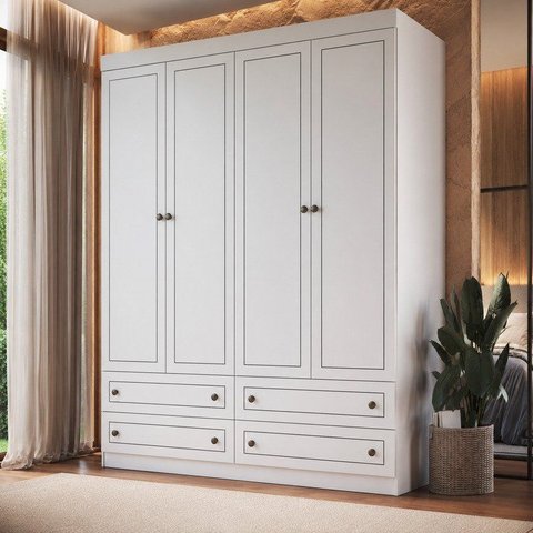 Guarda-Roupa 4 Portas 4 Gavetas Portas em MDF Americano Branco Yescasa