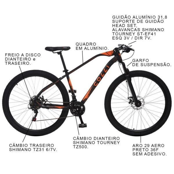 Bicicleta Esportiva Aro 29 Shimano 21V Suspensão Freio a Disco Duster Quadro 17 Alumínio Preto/ - 2