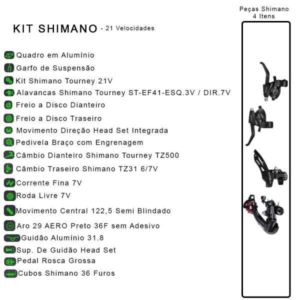 Bicicleta Esportiva Aro 29 Shimano 21V Suspensão Freio a Disco Duster Quadro 17 Alumínio Preto/ - 4