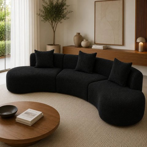 Sofá Modular Curvo 360cm Orgânico Virginia Bouclé:Preto