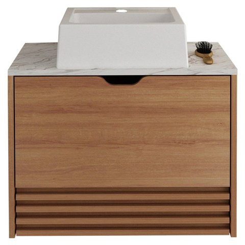 Gabinete com Cuba para Banheiro Bn3630x13 Amendoa Marmore Branco Tecno Mobili