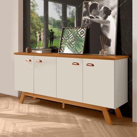 Buffet River 4 Portas MDF MDP 163cm Off White e Nature Casah