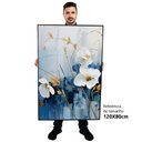 Ver imagem 2 de Kit Quadro Decorativo 3 Telas Canvas Flores Azuis em Traços de Ouro Tacolado Borda Infinita 80 X 120