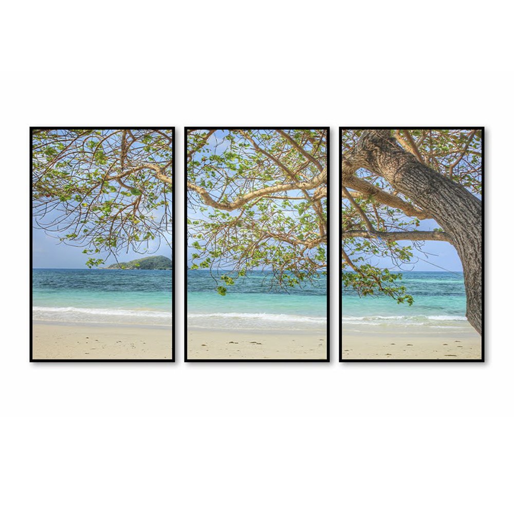 Kit com 3 Quadros Decorativos 70x50 Cm Natureza Folhagem com Moldura Caixa Preta 3cm Profundidade