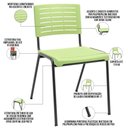 Ver imagem 3 de Kit 06 Cadeiras Empilhável Fixa Escritório Multiuso Base Preta Kimi P03 Verde Claro - Lyam Decor