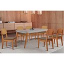 Ver imagem 1 de Conjunto: Mesa Sala Jantar Havana Tampo c/ Vidro Curvo 180cm+6 Cadeiras Havana Naturale/Off White -