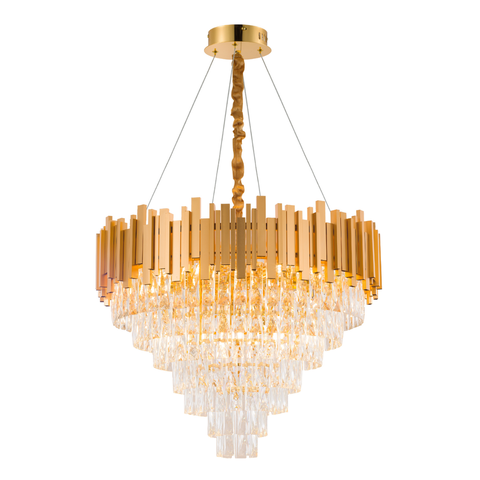 Luminária Pendente Lustre Luxuoso Dourado e Cristais Vana Sindora Inl106