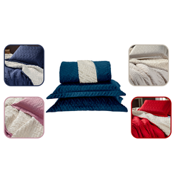 cobre leito sherpa queen 03 peças ultrassonico cores 240cm x 220cm matelado - 4