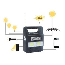 Kit Emergência Placa Solar 3 Lâmpada Rádio FM Central com Bateria Lanterna - 9