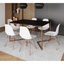 Ver imagem 1 de Mesa Jantar Industrial Retangular 137x90cm Preta Base V c/ 6 Cadeiras Eames Eiffel Brancas Base Cobr