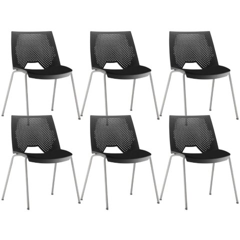 Kit 06 Cadeiras Empilhável Fixa Liked F02 Base Aço Cinza Preto - Lyam Decor