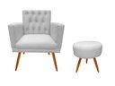 Ver imagem 1 de Kit Poltrona Decorativa Nina Capitonê + Puff Redondo Couro Branco Pés Madeira Ms Decor