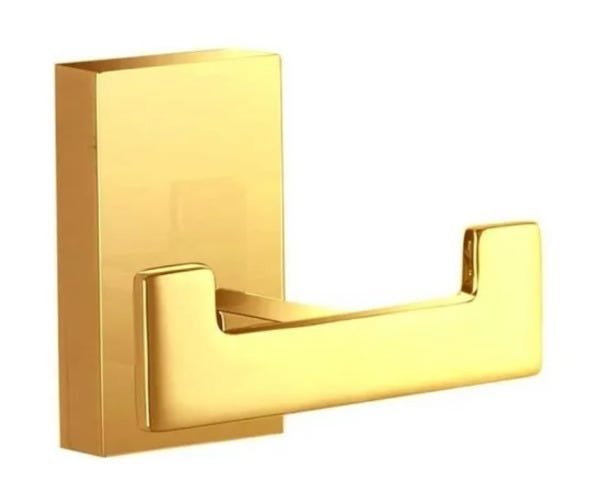 Cabide Duplo Para Banheiro - Quadrado Em Metal - Madrid - Gold Dourado V-2680-C