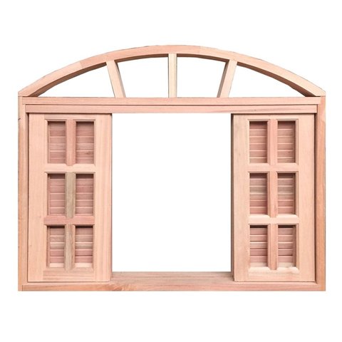 Janela de Madeira Veneziana de Correr em Arco Padrão Cedro Batentes de 14 Cm-1.00(l)x1.00(a)