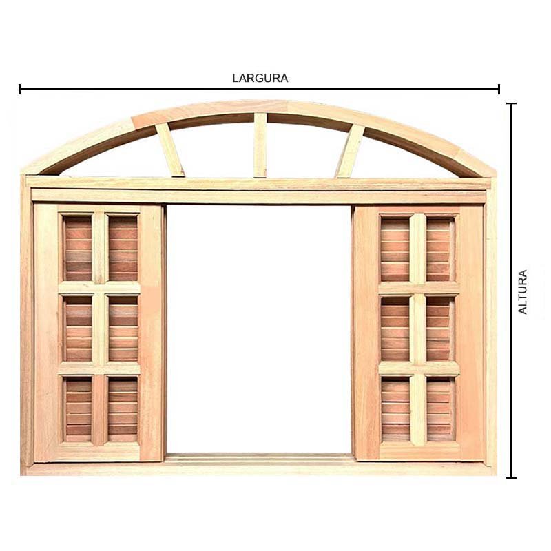 Janela de Madeira Veneziana de Correr em Arco Padrão Cedro Batentes de 14 Cm-1.00(l)x1.00(a) - 9