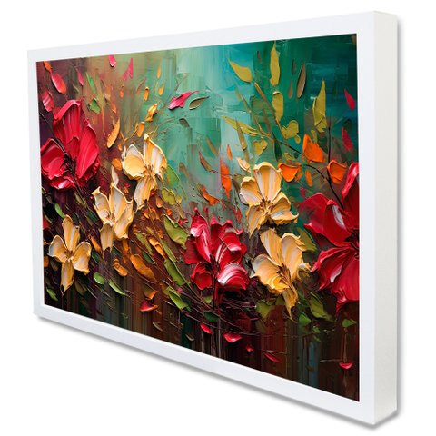 Quadro Decorativo Floral Luxo Harmonia Das Flores em Moldura Caixa Tacolado Moldura Caixa 3cm Branca