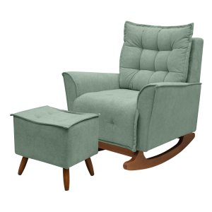 Poltrona Amamentação de Balanço Helena + Puff Boucle Quarto - Verde