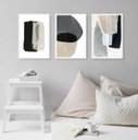 Ver imagem 2 de Kit 3 Quadros Abstratos para Sala- Cinza Bege e Preto 45x34cm - com Vidro:madeira Preta