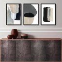 Ver imagem 1 de Kit 3 Quadros Abstratos para Sala- Cinza Bege e Preto 45x34cm - com Vidro:madeira Preta