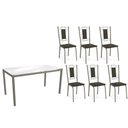 Ver imagem 1 de Conjunto: Mesa Sala Jantar Reno C/ Tampo de Vidro 150cm e 4 Cadeiras Florença Niquel - Courano