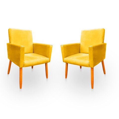 Kit 2 Poltronas Cadeira para Sala Confortável e Minimalista em Suede