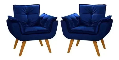 Kit 2 Poltronas Chesterfield Luxo Opala Sala/Recepção/Escritório Azul Marinho