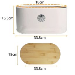 Porta Pão em Metal Creme com Tampa Bambu 33,5cm - 2