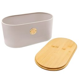 Porta Pão em Metal Creme com Tampa Bambu 33,5cm - 3