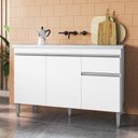 Ver imagem 1 de Balcão Gabinete com Pia Inox 120cm 3 Portas e 1 Gaveta Tatiane Branco - AJL Móveis
