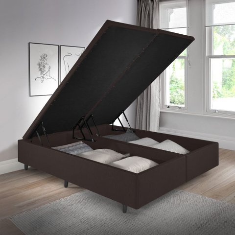 Cama Box com Baú King 193x203 com Pistão a Gás Courino Linho
