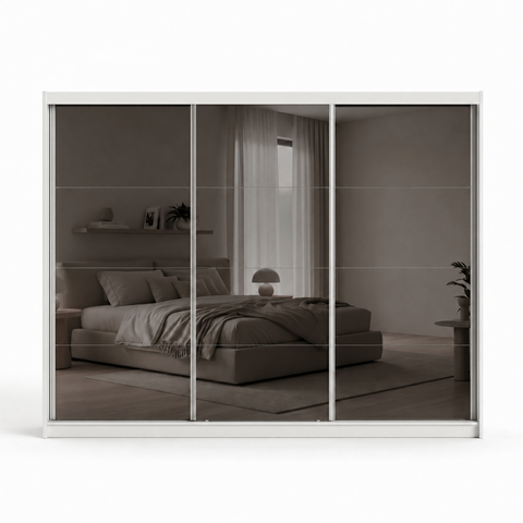 Guarda-Roupa Grande Casal 3 Portas de Correr com 3 Espelhos e 6 Gavetas Lucky Branco