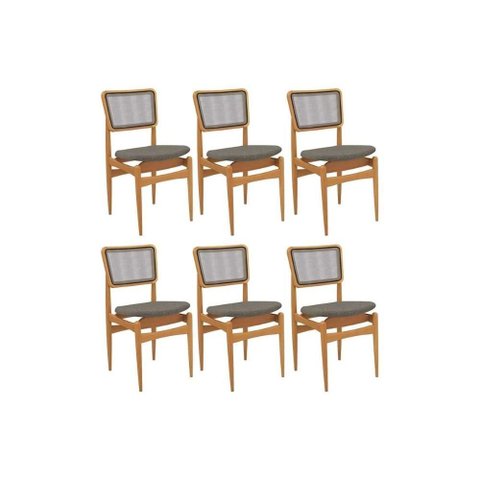 Kit 6 Cadeiras Sala Jantar Stela 1cmm013ca Premium Madeira Maciça 6 Un Carvalho/linho Escuro/tela