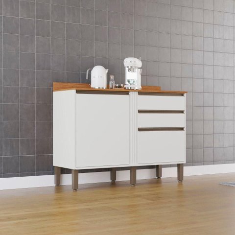 Balcão Pérola 2 Portas 2 Gavetas MDP 120cm Branco 120cm Sallêto Móveis