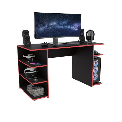 Mesa Escrivaninha para Computador Gamer Kappesberg 136cm X 75cm X 60cm Preto Fosco/vermelho