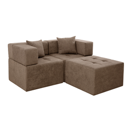 Sofá Modular 2 Lugares com Puff Taiti Vivaro Decor Boucle Marrom - 2