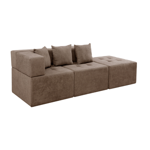 Sofá Modular 2 Lugares com Puff Taiti Vivaro Decor Boucle Marrom
